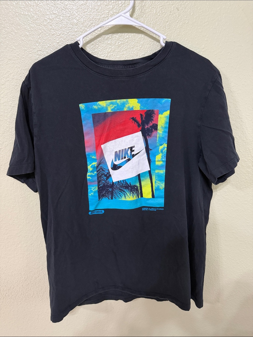 Nike Black Short-Sleeve Tee with Tropical Multi-Color Graphic